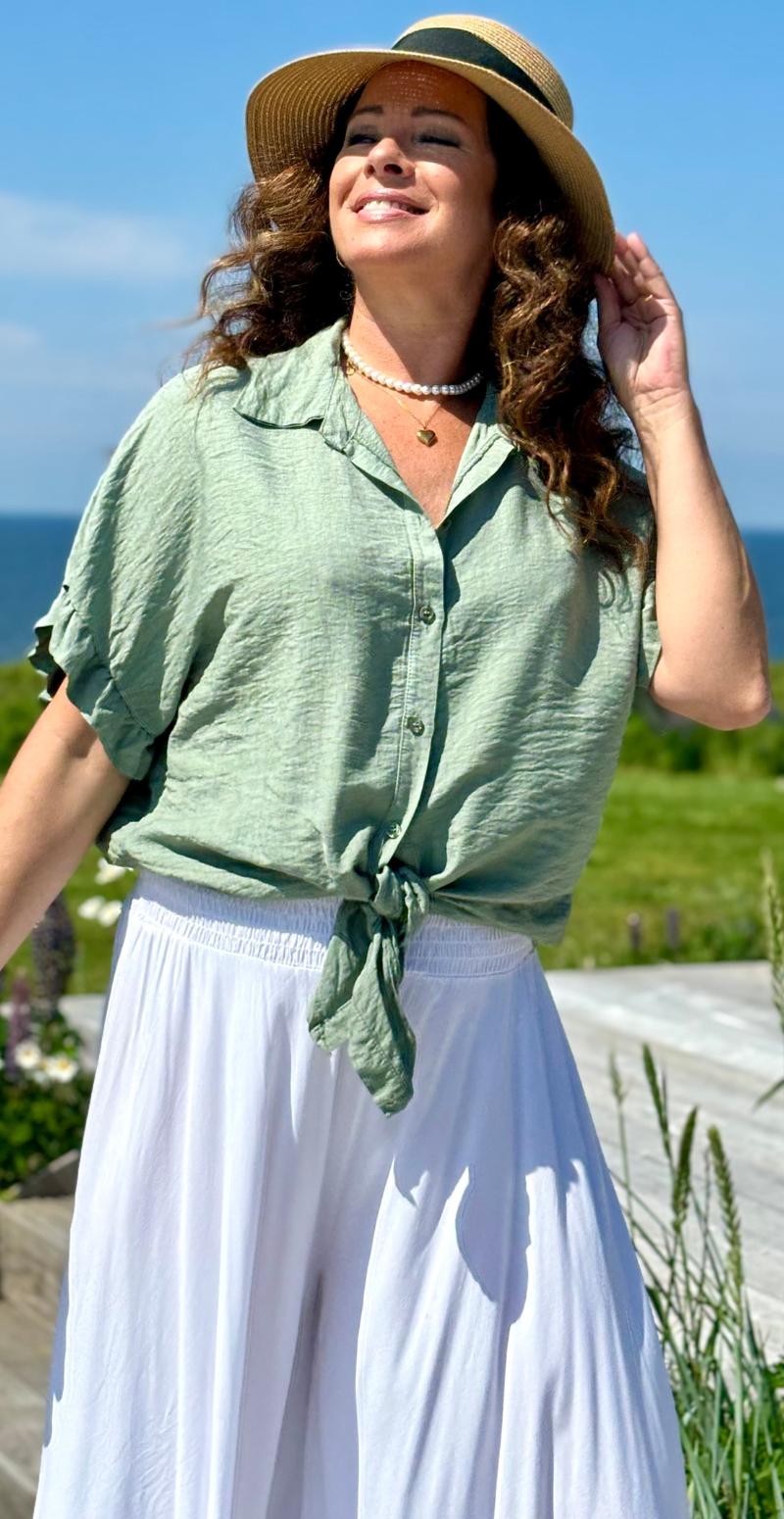 Khaki Kylie bluse med bindebånd