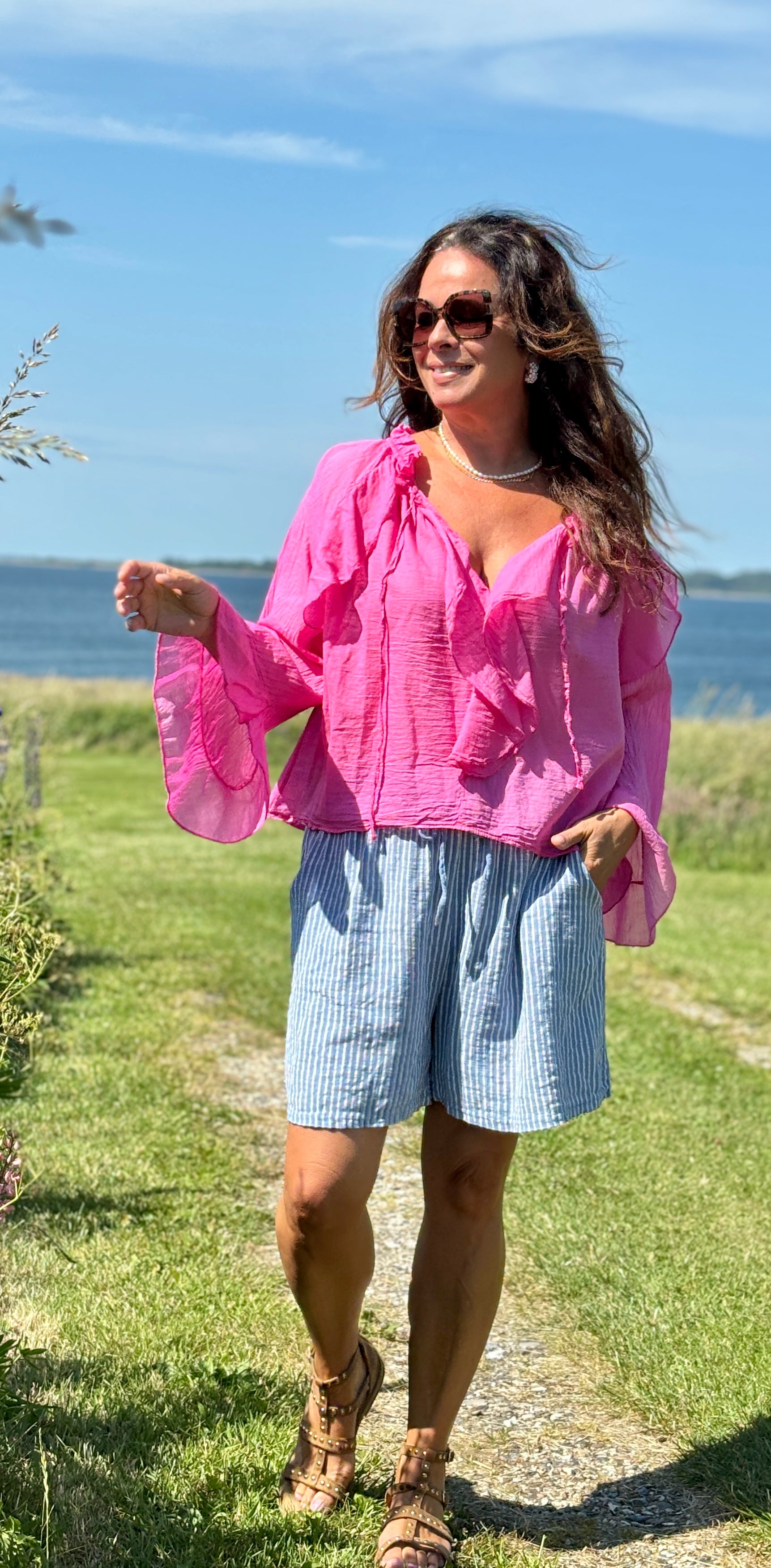 Elise stribet shorts hvid LikeLondon