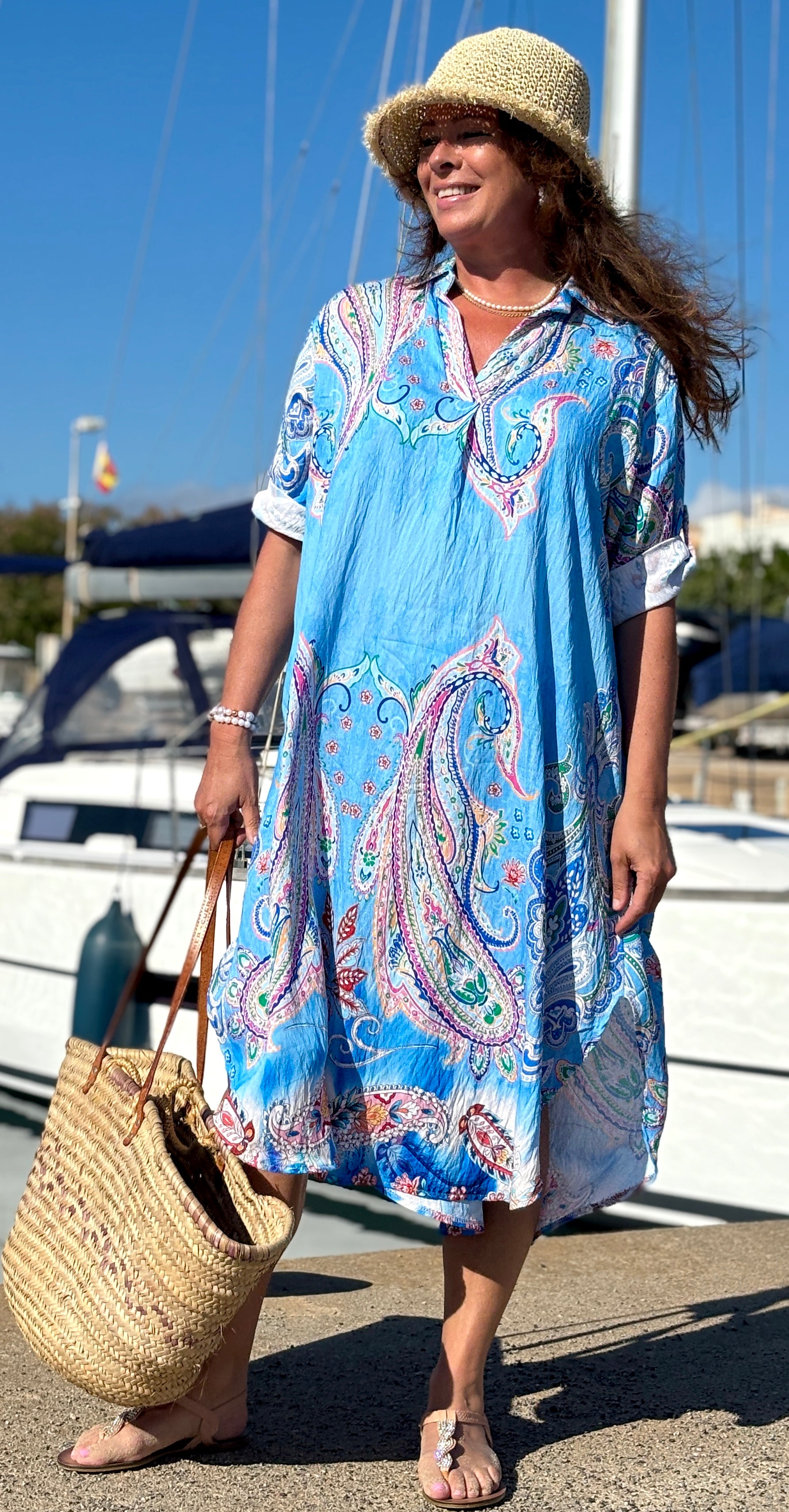 Nataline kjole med krave og paisley blå LikeLondon