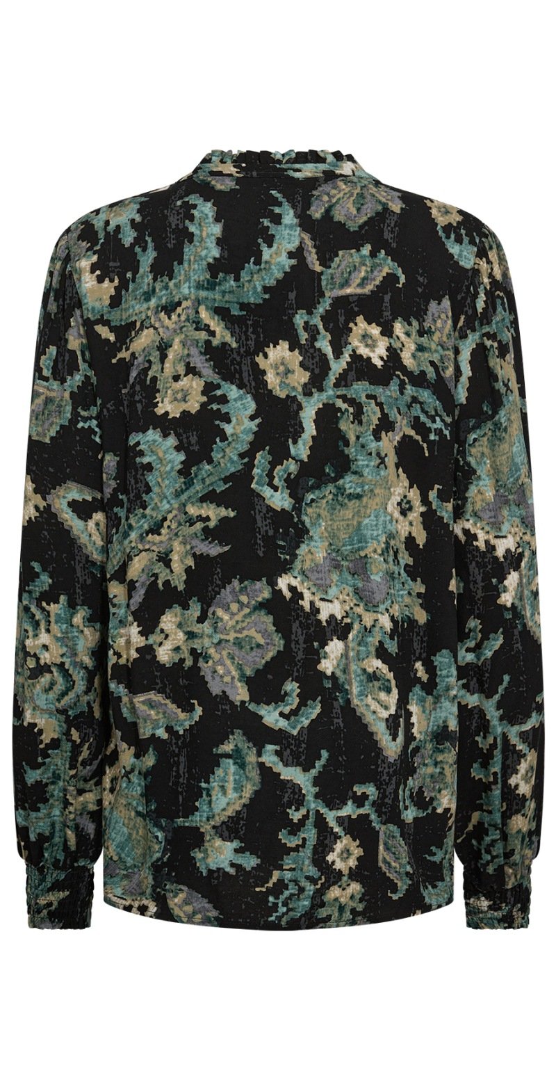 Bluse med split hals og print grøn