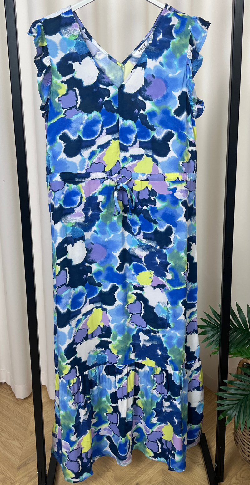 Joella lang kjole med bindebånd Angel Blue Watercolor Mix