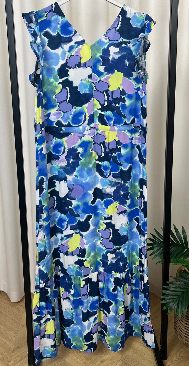 Joella lang kjole med bindebånd Angel Blue Watercolor Mix
