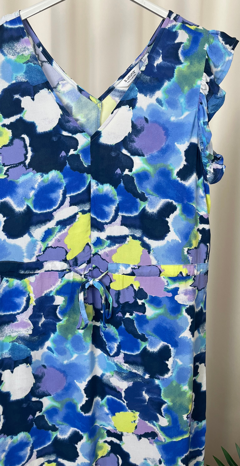 Joella lang kjole med bindebånd Angel Blue Watercolor Mix