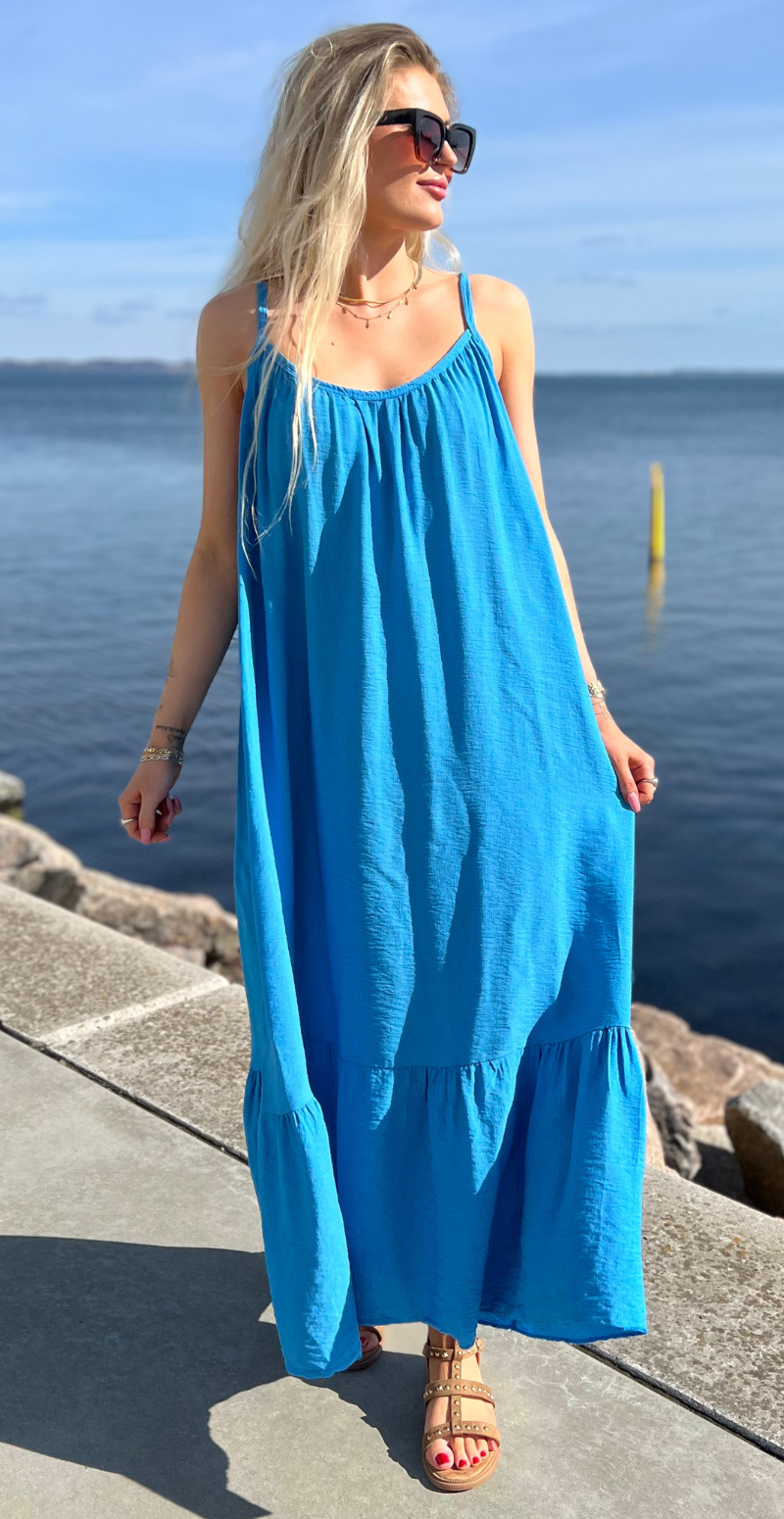 lang blå lydia strip kjole likelondon