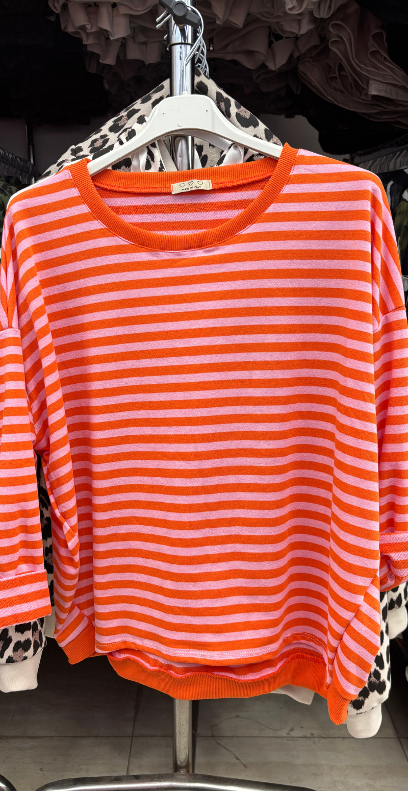 Zenia bluse i oversized pasform med striber pink/orange LikeLondon