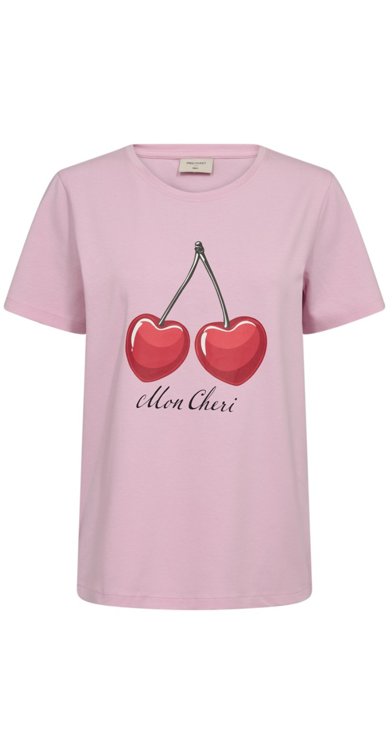 Fenjal t-shirt med kirsebær motiv star sweet lilac Freequent