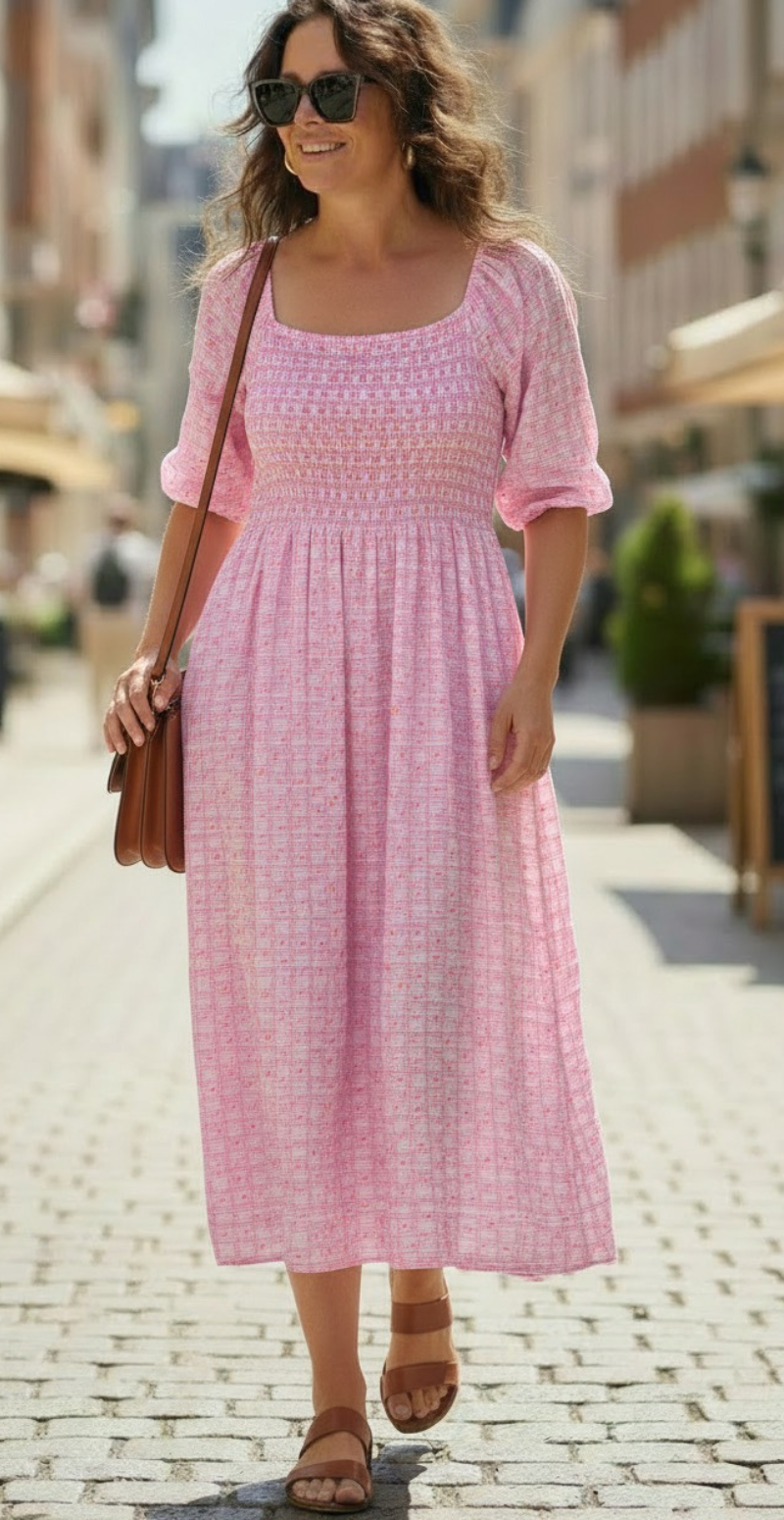 Olga ternet kjole med små blomster og smock pink LikeLondon