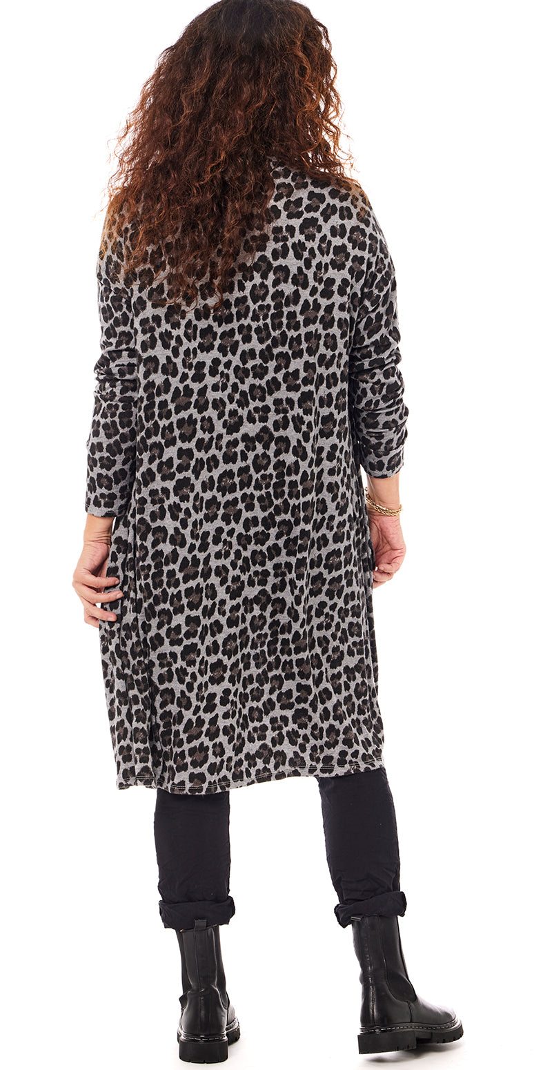 Bella leopard uld cardigan mørk grå LikeLondon