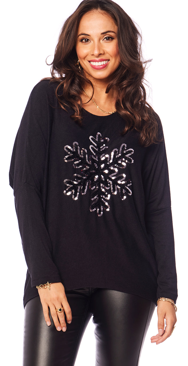 Madelene bluse med snefnug sort LikeLondon