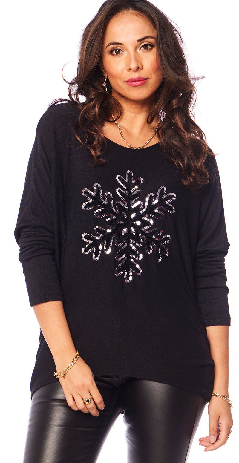 Madelene bluse med snefnug sort LikeLondon