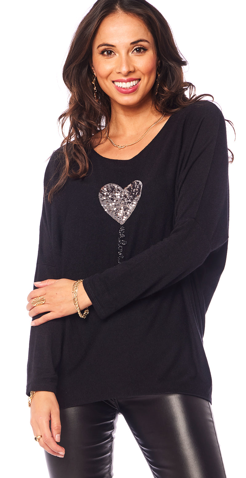 Madelene bluse med hjerte sort LikeLondon