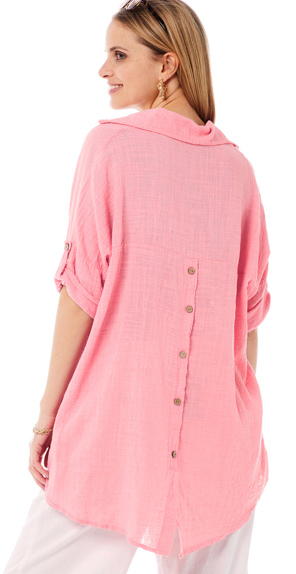 Oline bluse med knapper pink LikeLondon