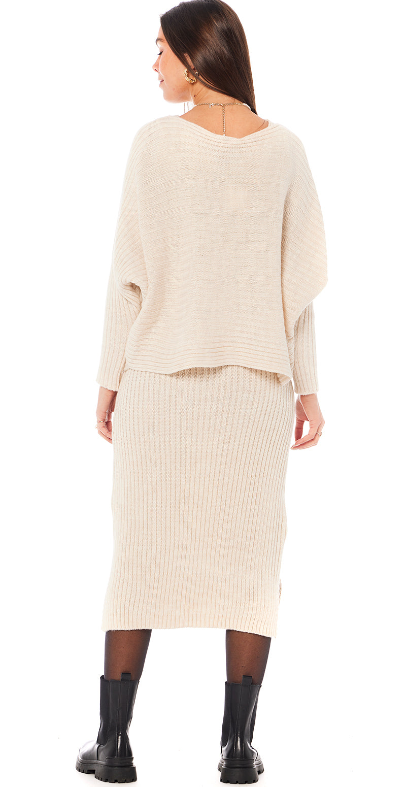 Nala sæt med kjole og strik beige bagfra