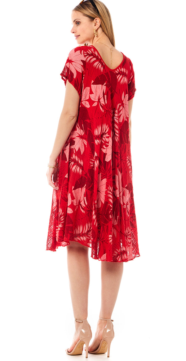 Forudbestil uge 17 Thilde A-formet kjole med blade rød LikeLondon