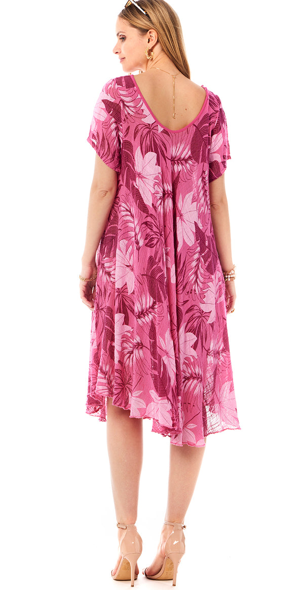 Forudbestil uge 17 Thilde A-formet kjole med blade pink LikeLondon