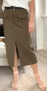 Vilma nederdel med lommer dark olive LikeLondon