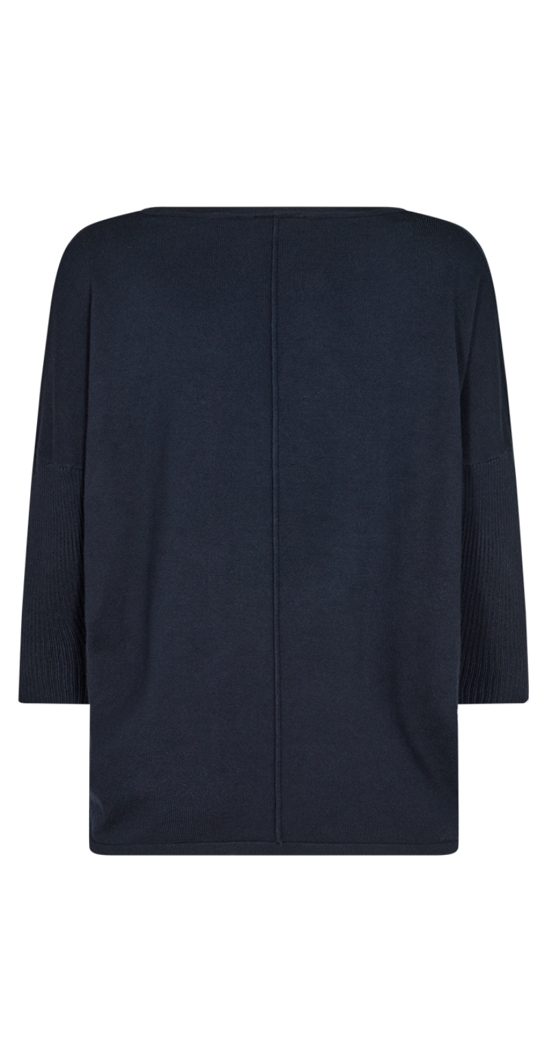Strikbluse med 3/4 ærme navy