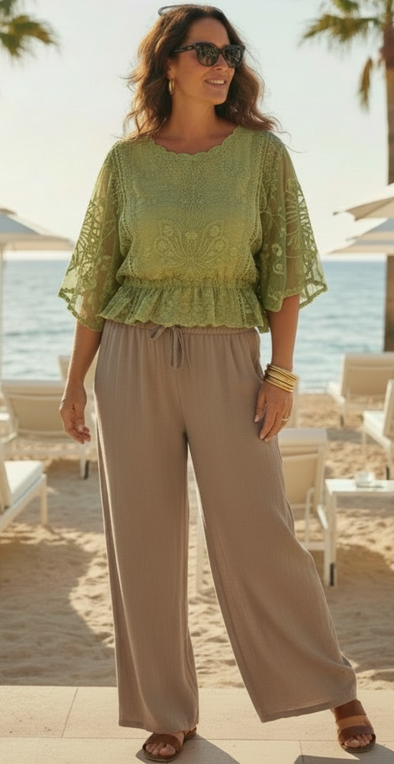 Lexi bluse med elastik i taljen og flagermusærmer lime LikeLondon