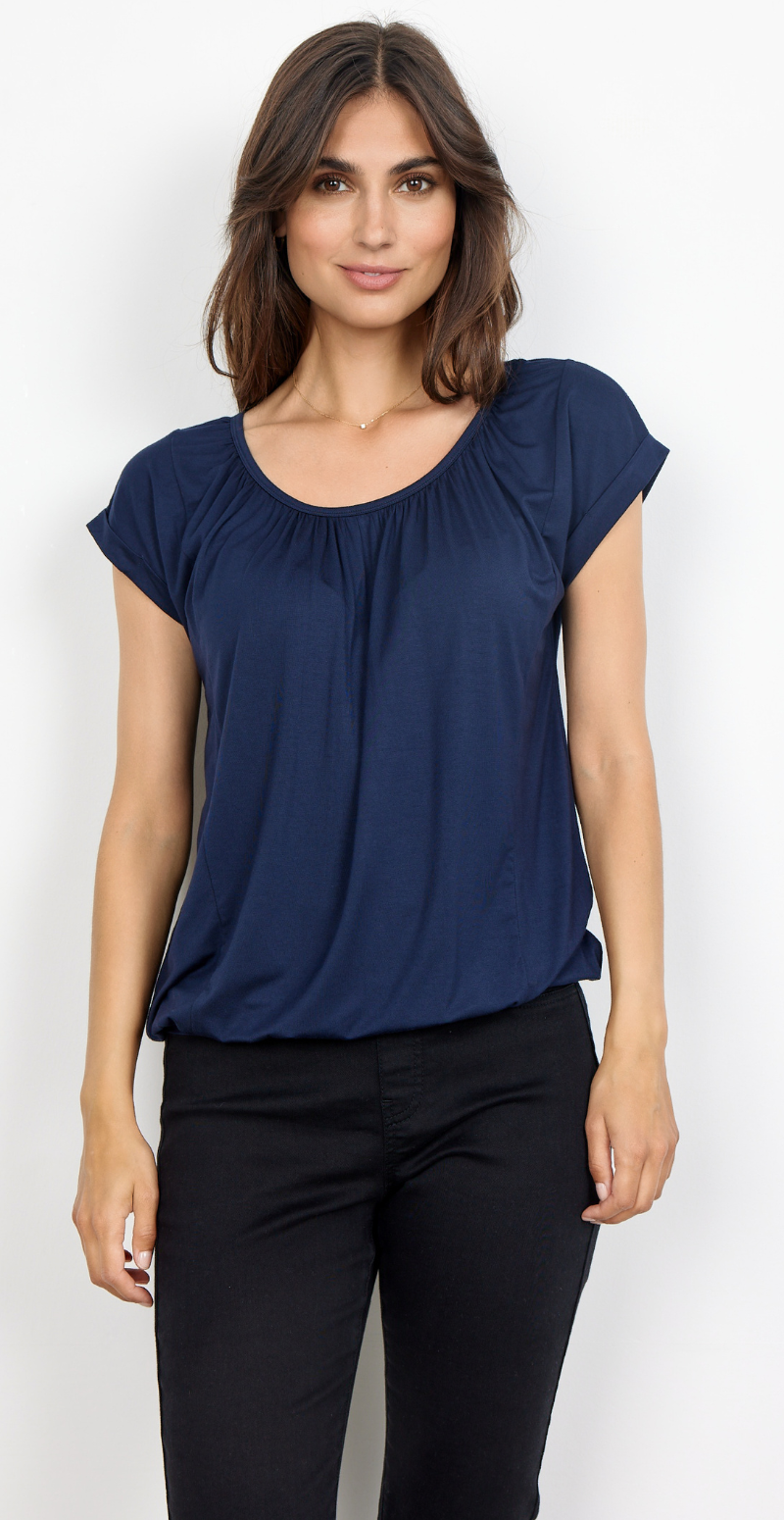 Sophia bluse med rund hals navy