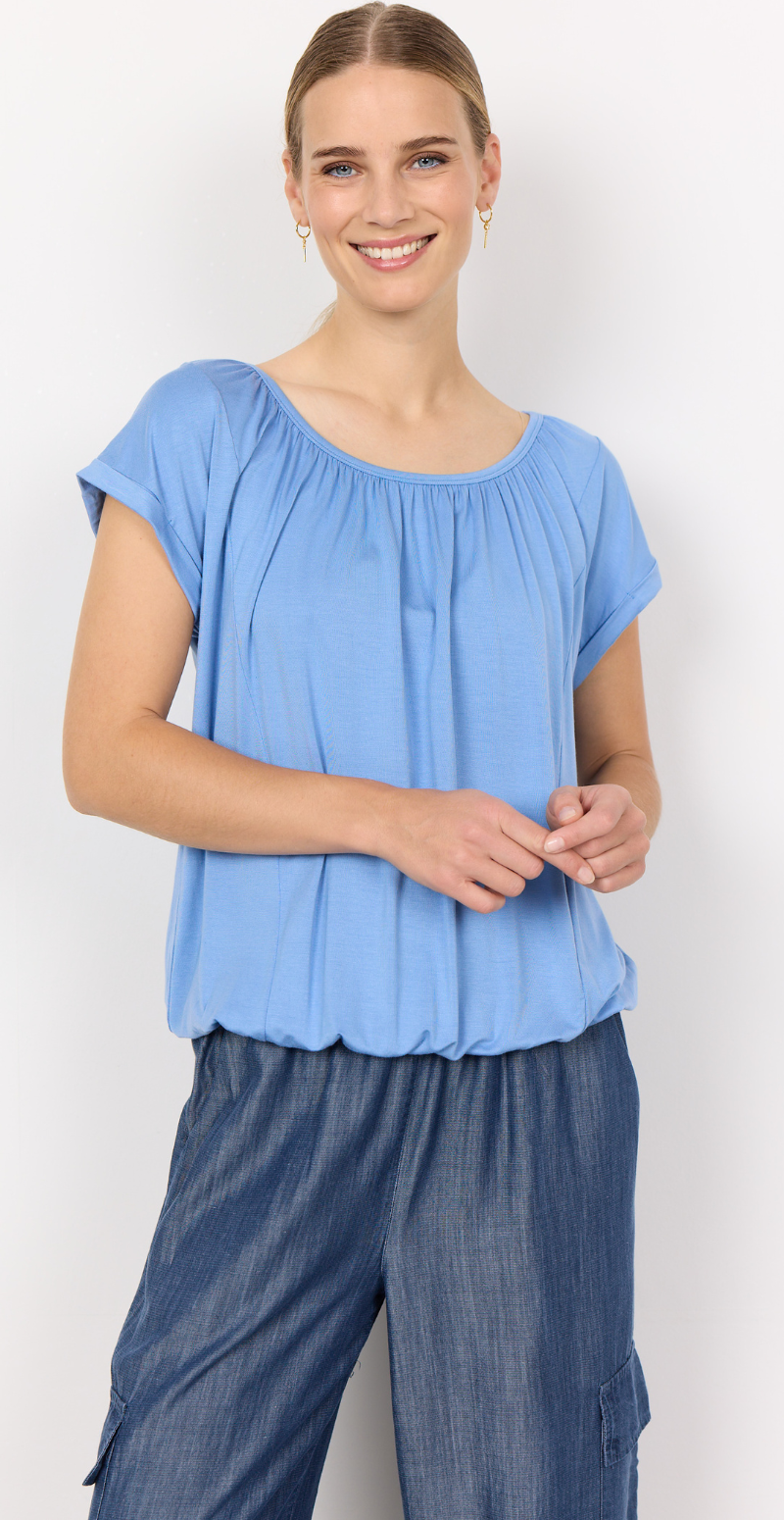 Sophia bluse med rund hals Air blue
