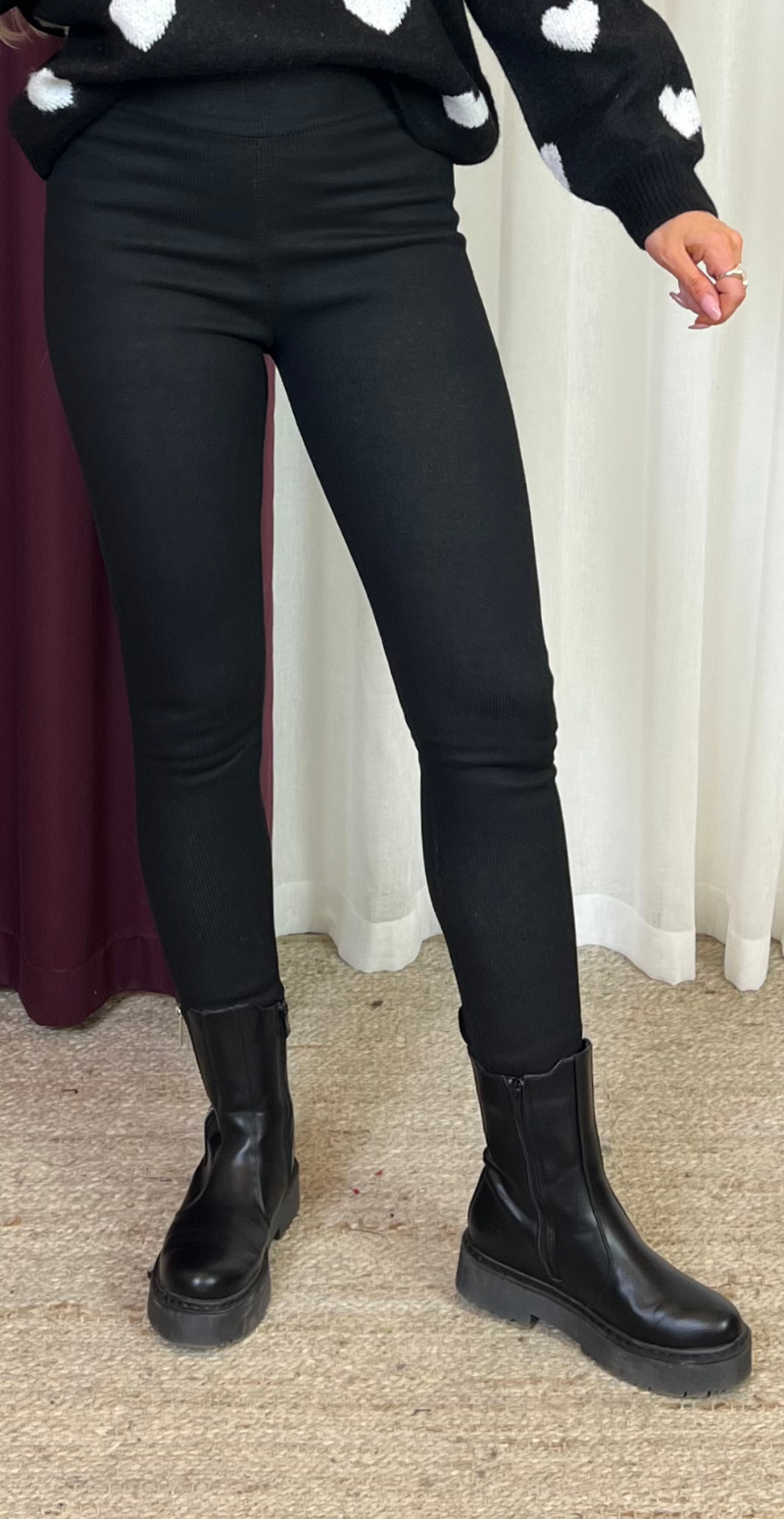 Lolly leggings med fleece og rib sort LikeLondon