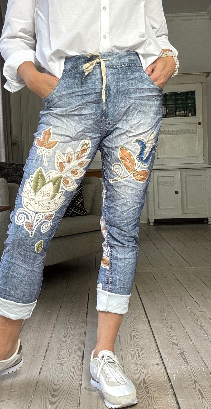 Sisse bukser med blade mørk denim Likelondon