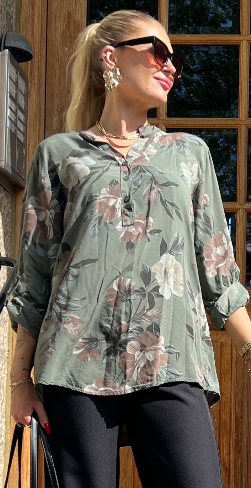 Palma bluse med blomsterprint khaki LikeLondon