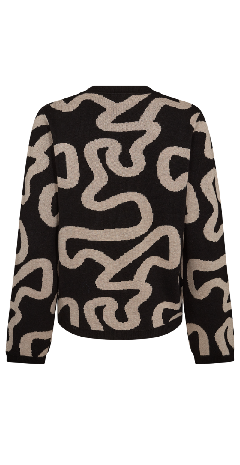 Pullover med mønster black w. taupe