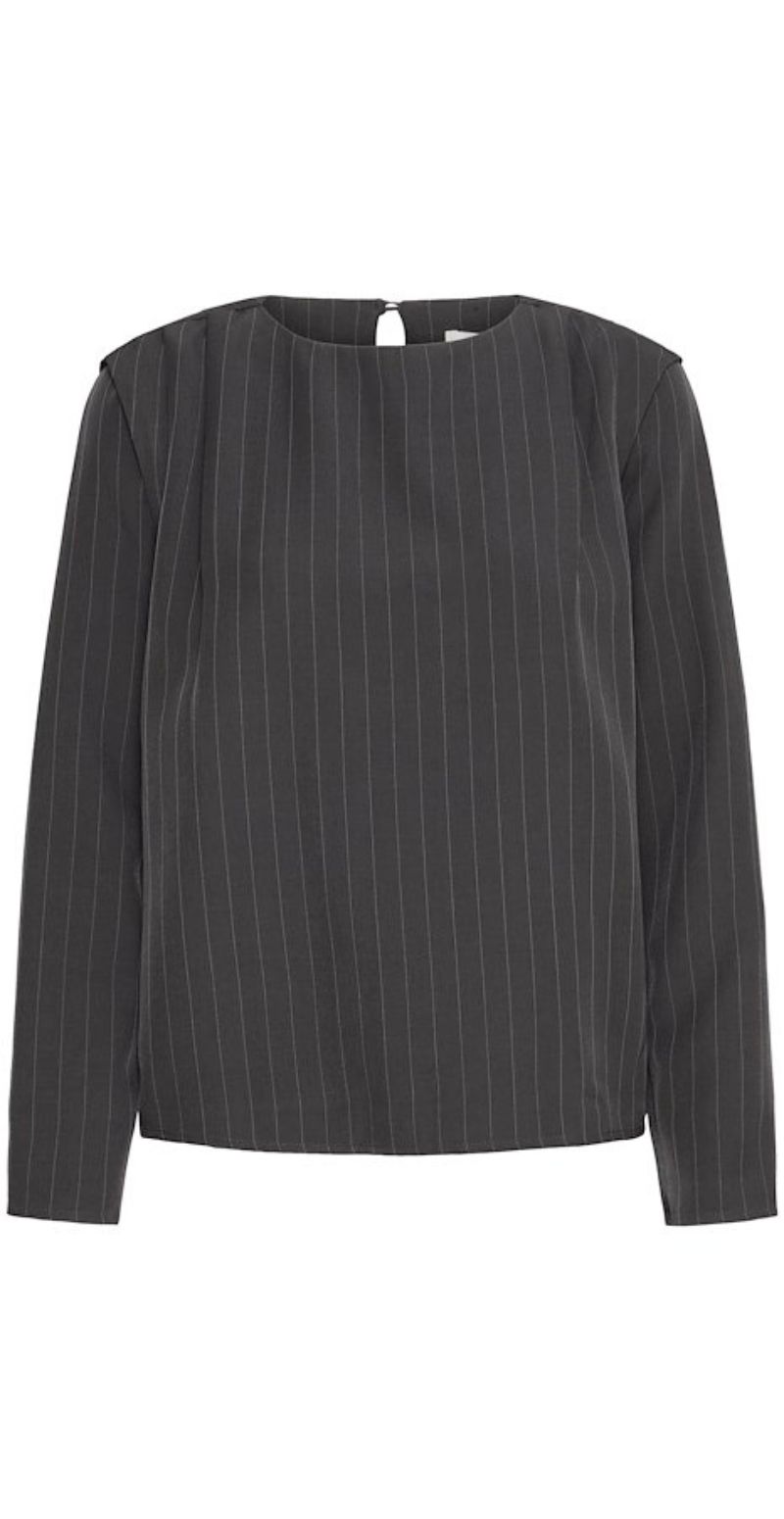 Midde bluse dark grey mel. pinstripe