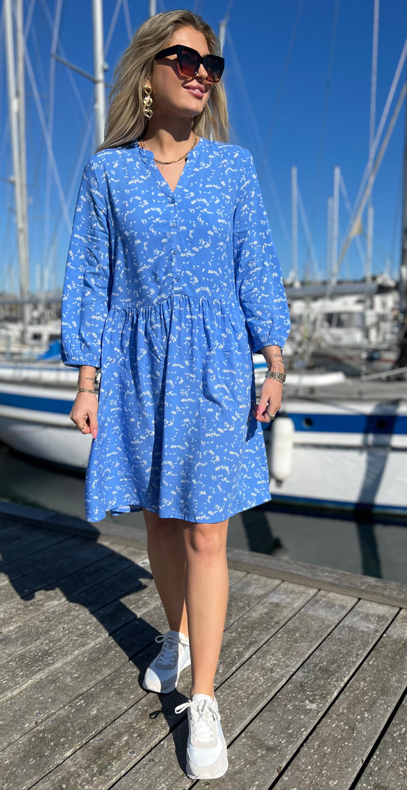 Joella kjole med knapstolpe ultramarine mix