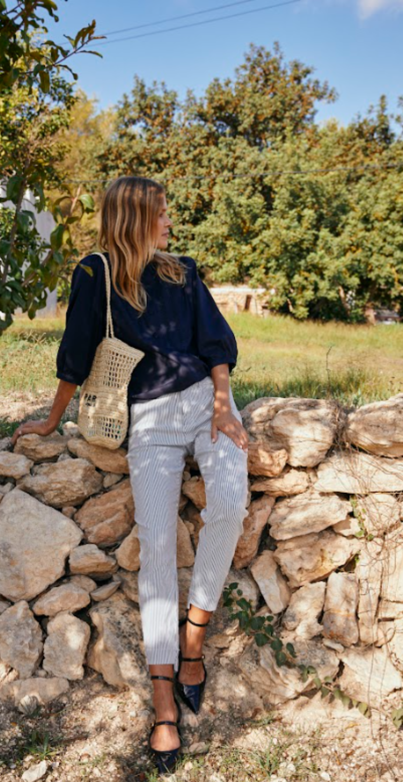 Rex bukser med striber navy w. off-white