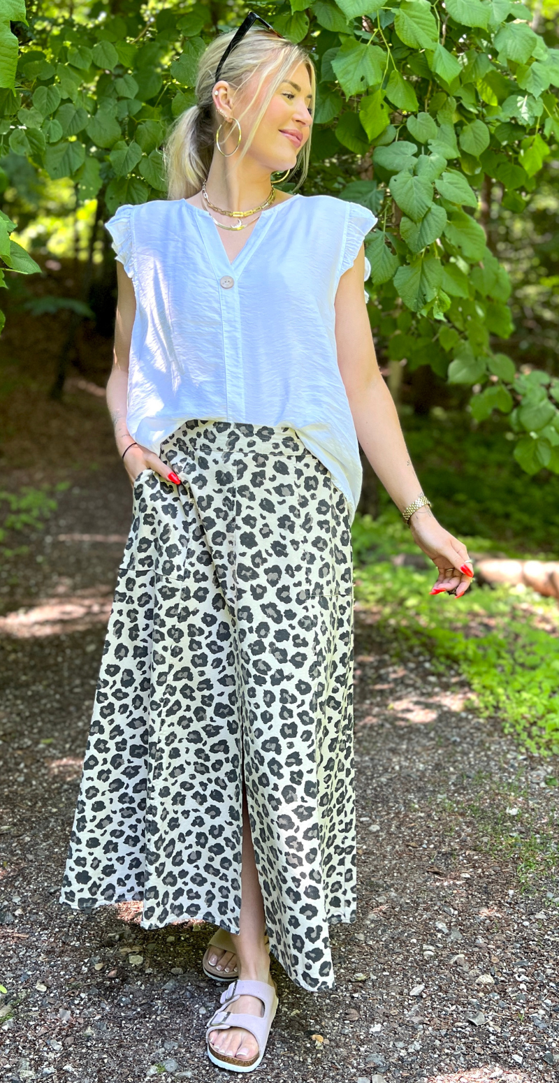 Lavisco hørnederdel med leopardprint sand melange w. black