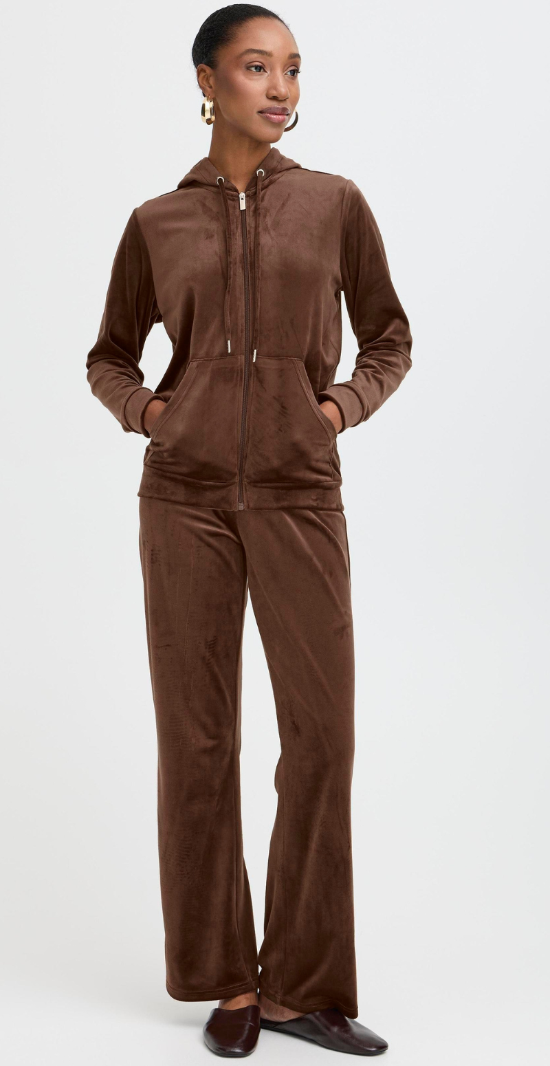 Velour sæt med bukser og cardigan chicory coffee