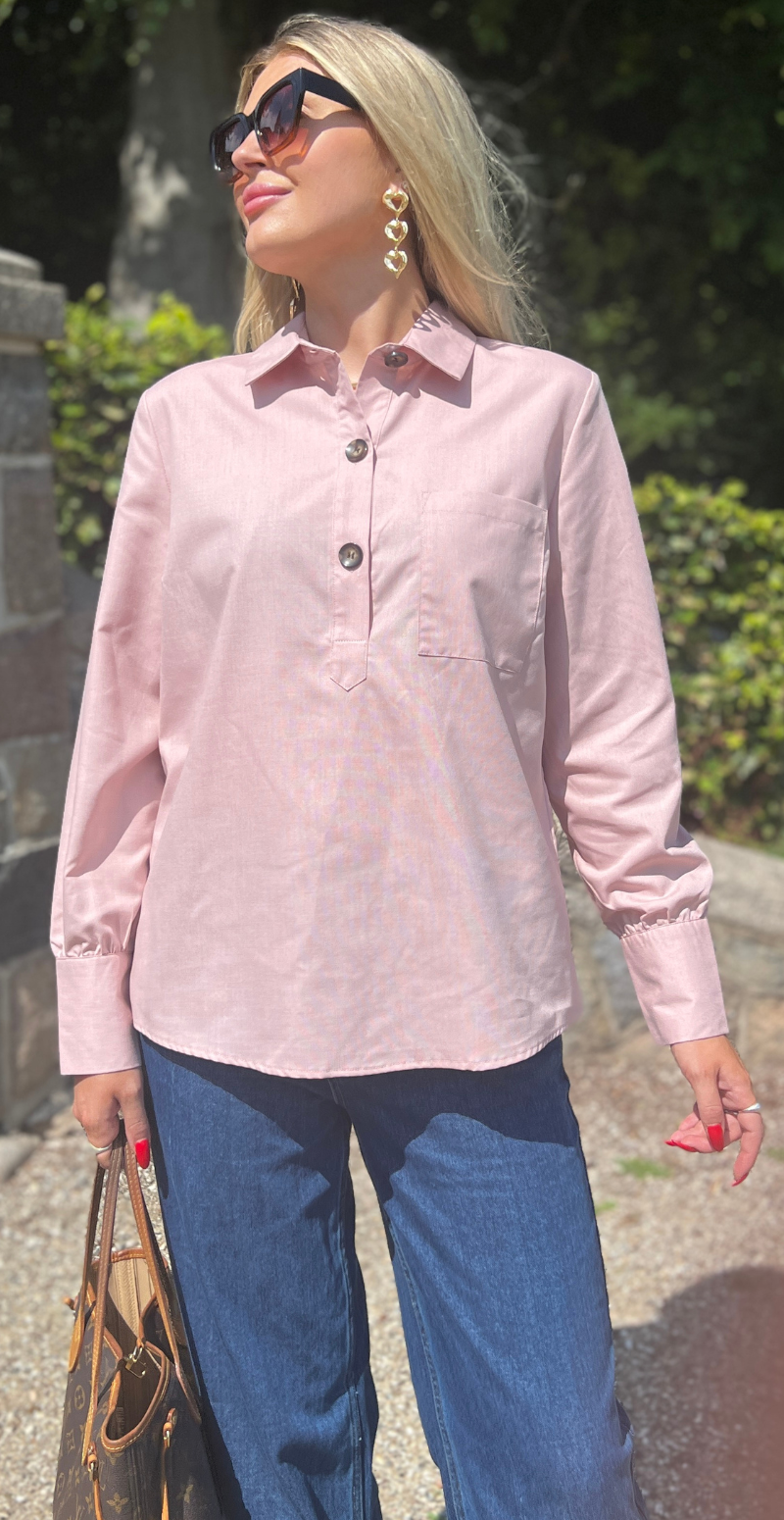 Flynn skjorte med stolpelukning pale mauve