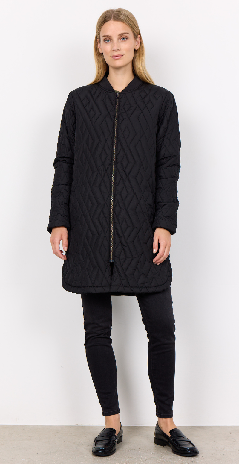 Quiltet jakke med lommer sort