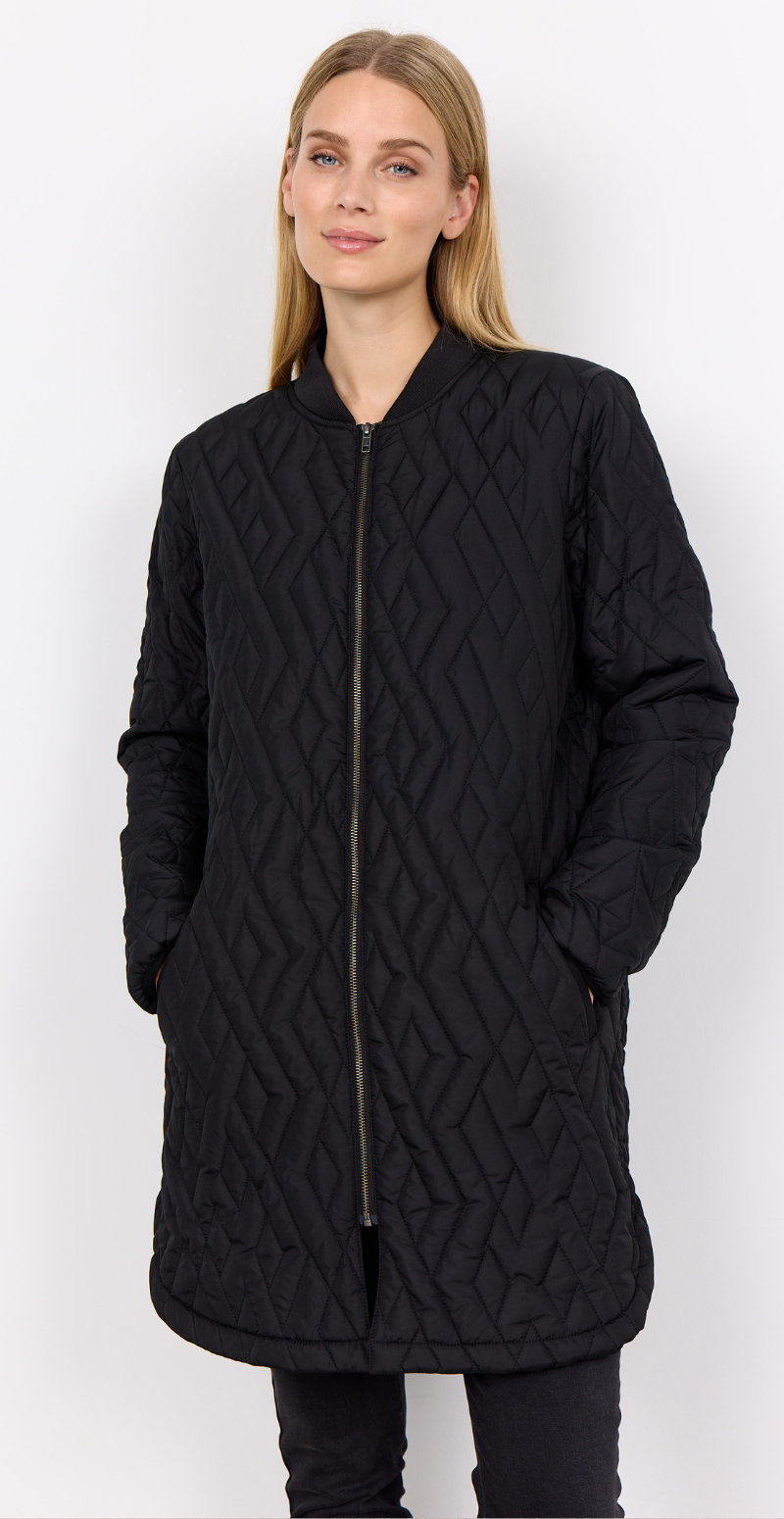 Quiltet jakke med lommer sort