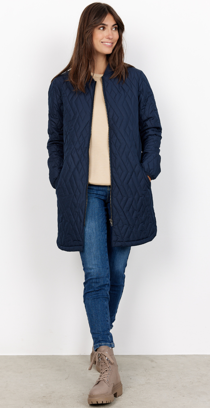 Quiltet jakke med lommer navy