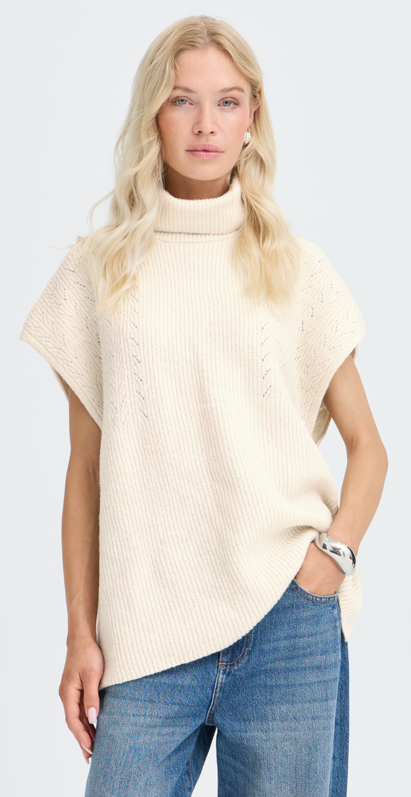 Vilko poncho med høj hals birch melange b.young