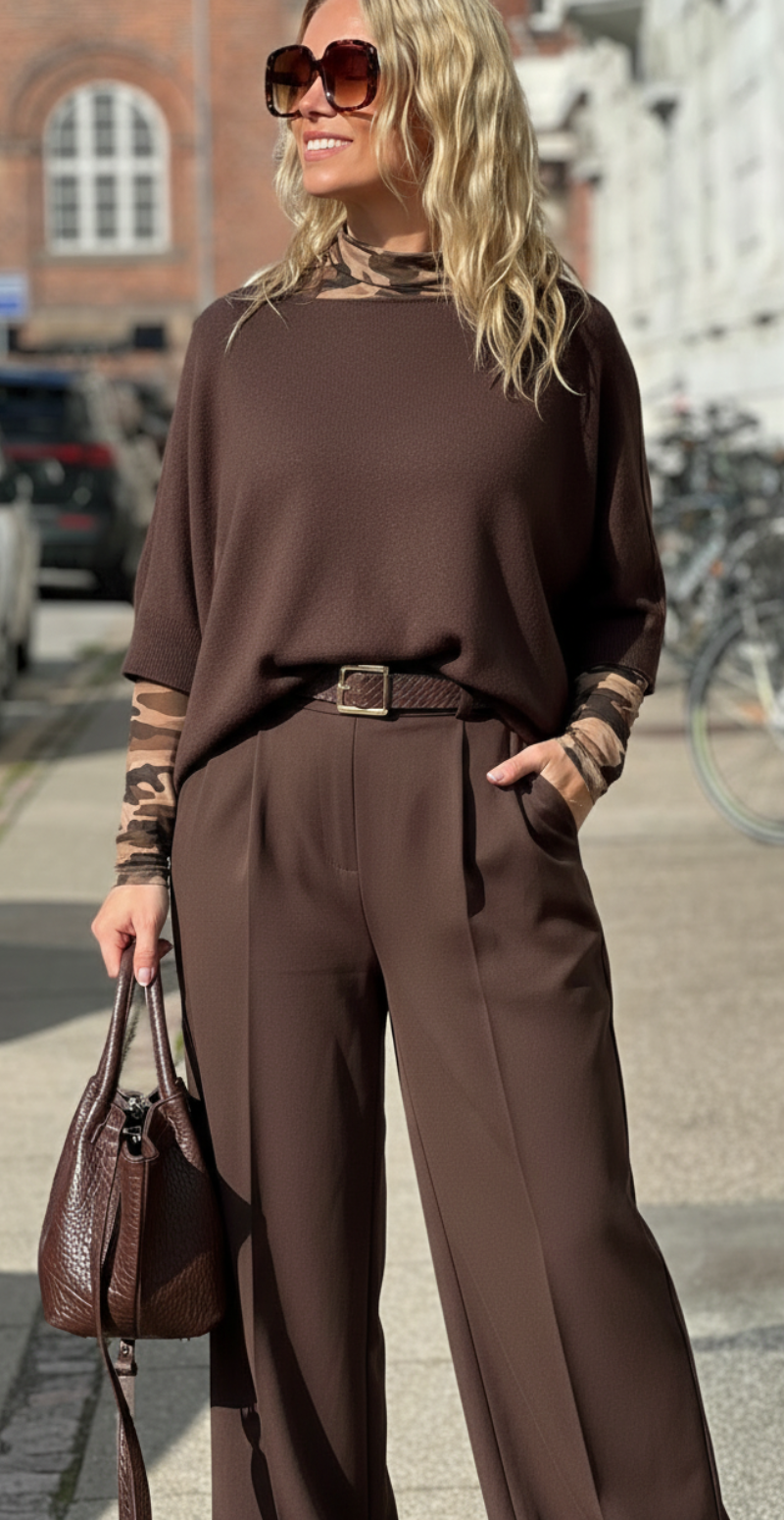 Sofie langærmet meshbluse med indertop fango camouflage LikeLondon