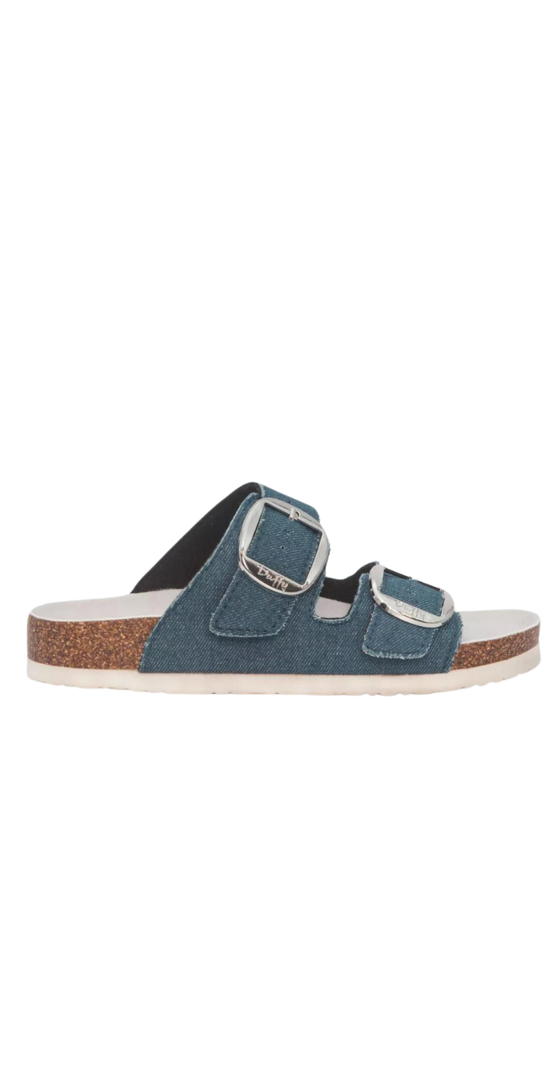Slip on sandal med spænde denim