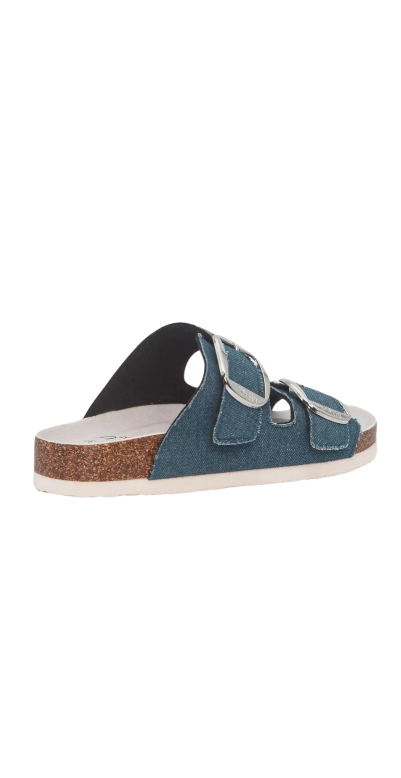Slip on sandal med spænde denim