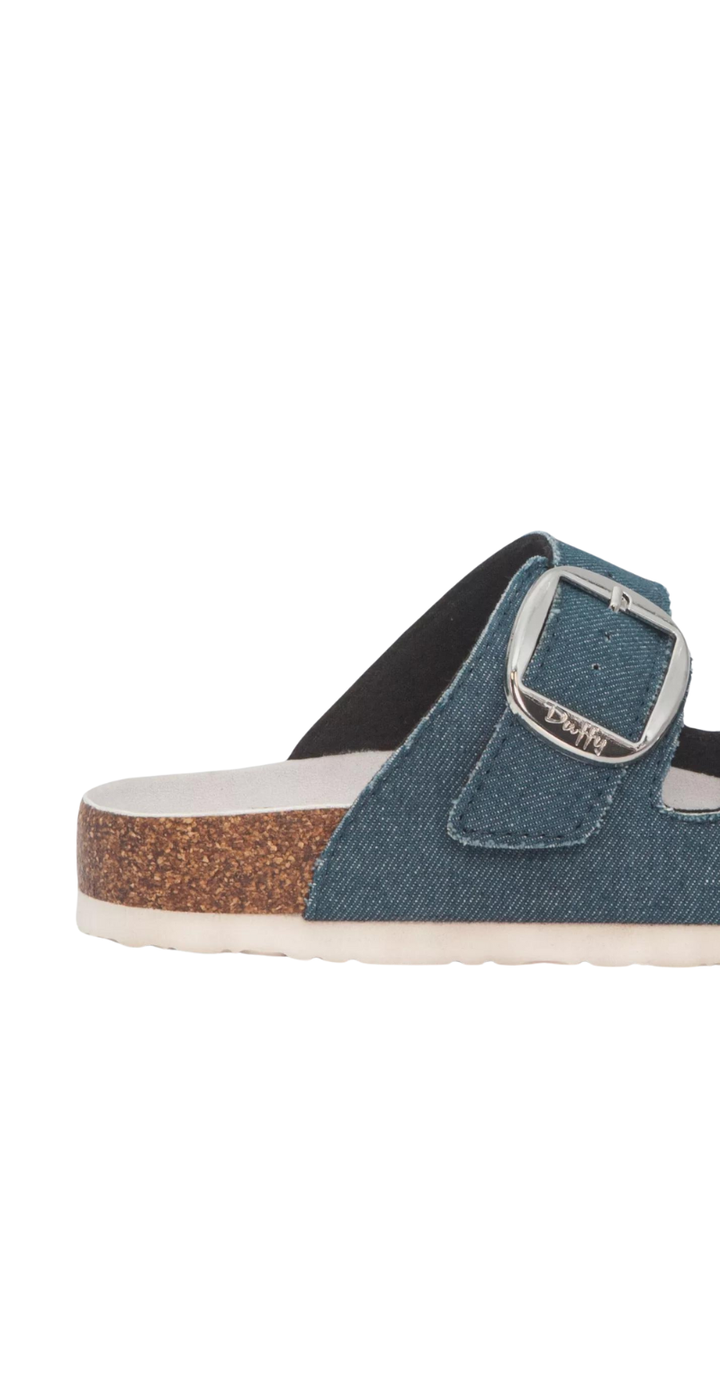 Slip on sandal med spænde denim
