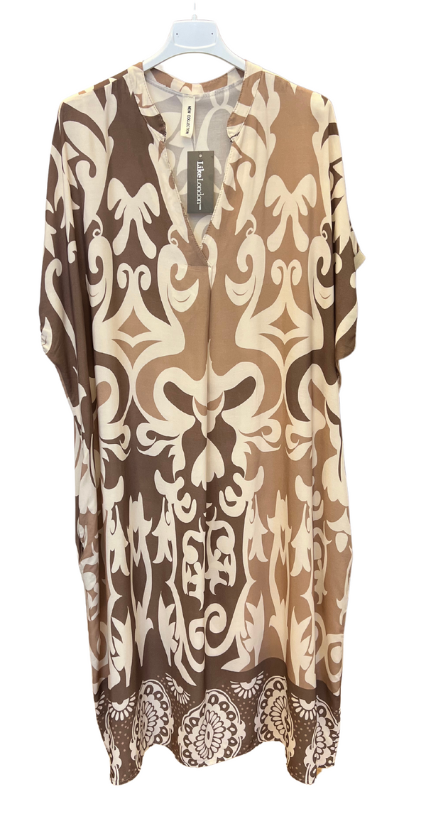 Forudbestilling uge 21 Melia kjole med mønster beige/mocca LikeLondon