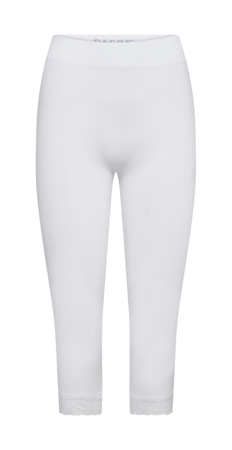 Capri leggings med blondekant hvid