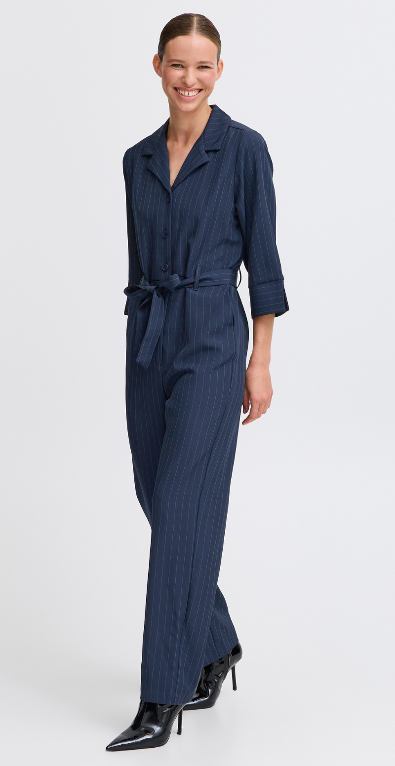 Midde jumpsuit navy pinstripe mix