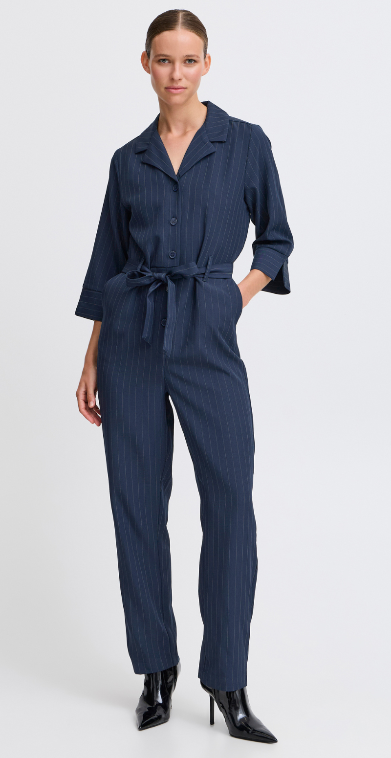 Midde jumpsuit navy pinstripe mix