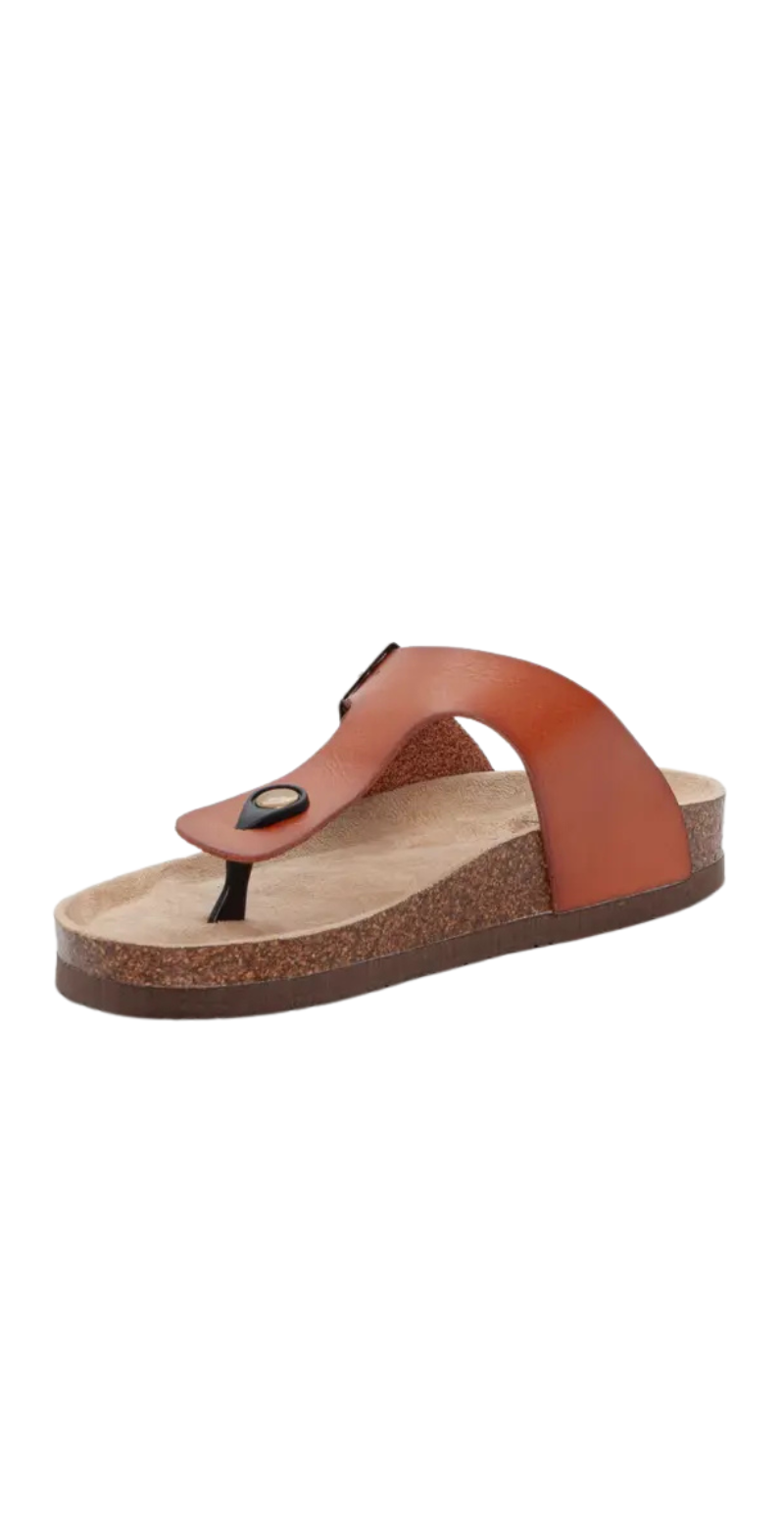 Slip-on sandal med spænde camel