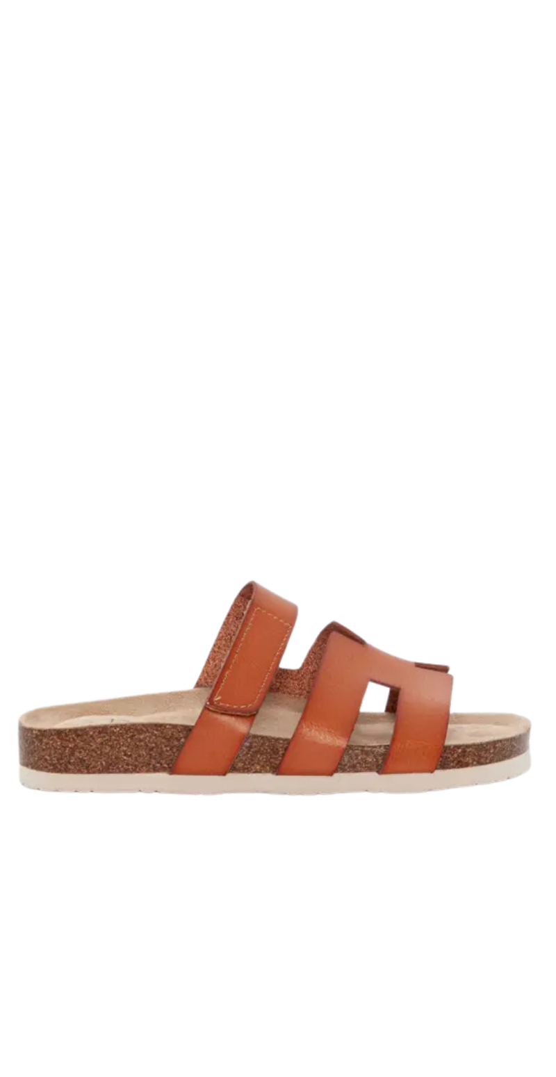 Slip-on sandal med velcro camel