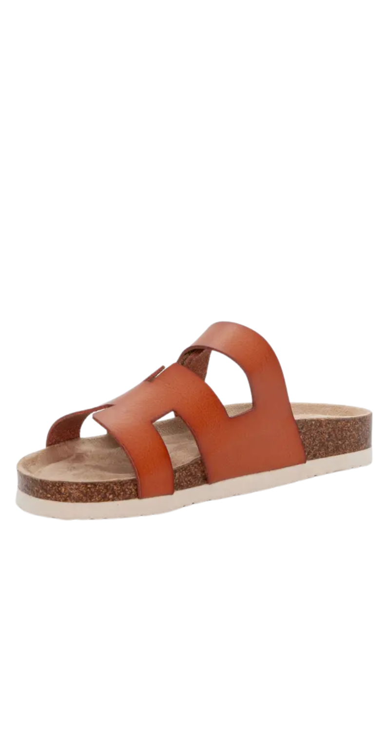 Slip-on sandal med velcro camel