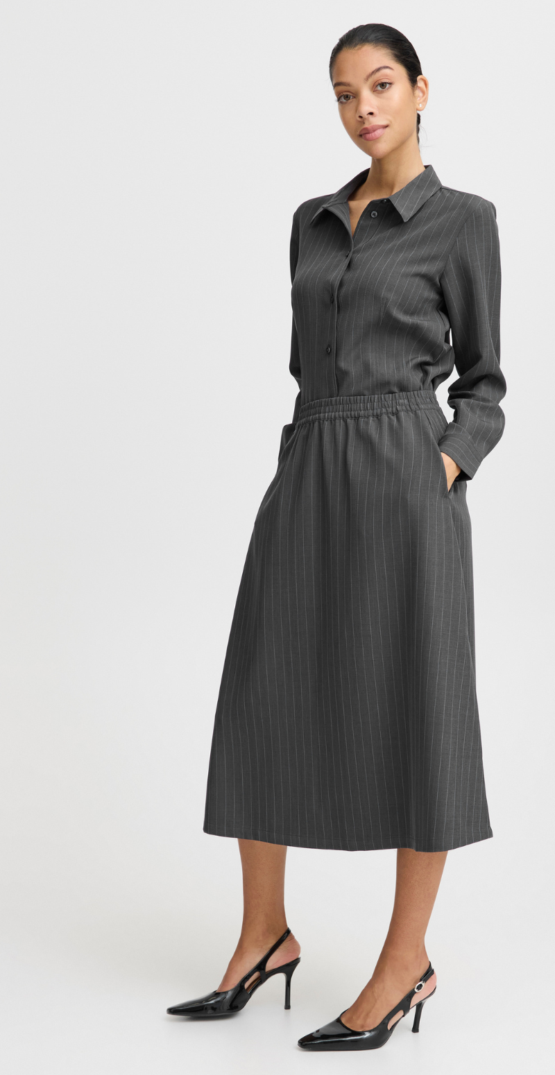 Midde nederdel dark grey mel. pinstripe mix
